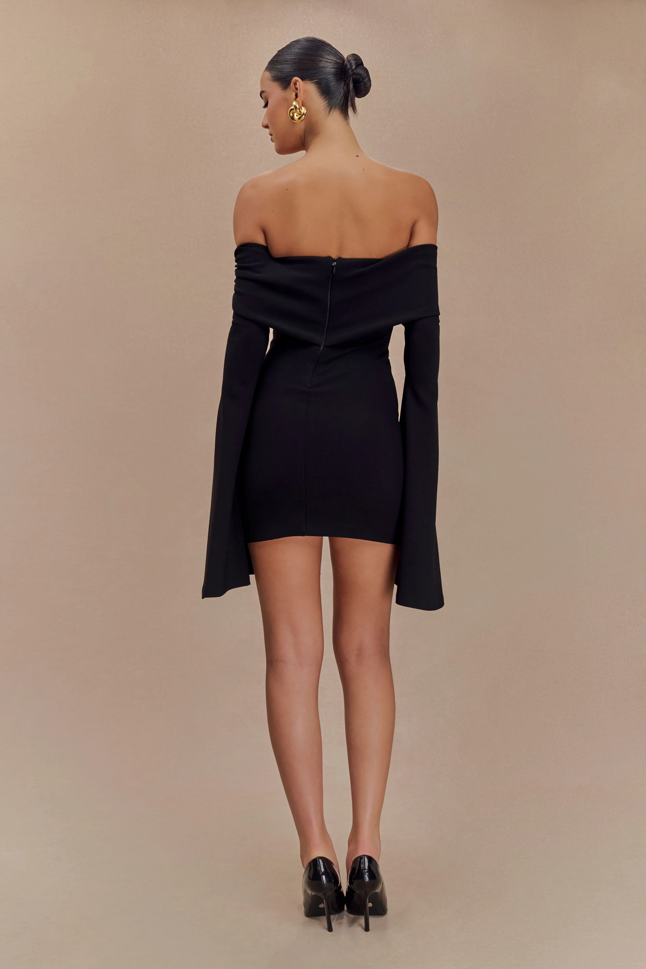 Easy Pick Dominique Off Shoulder Long Sleeve Mini Dress - Black