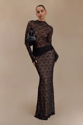 Robyn Sheer Lace Maxi Skirt - Black Gusseted Crotch clean look