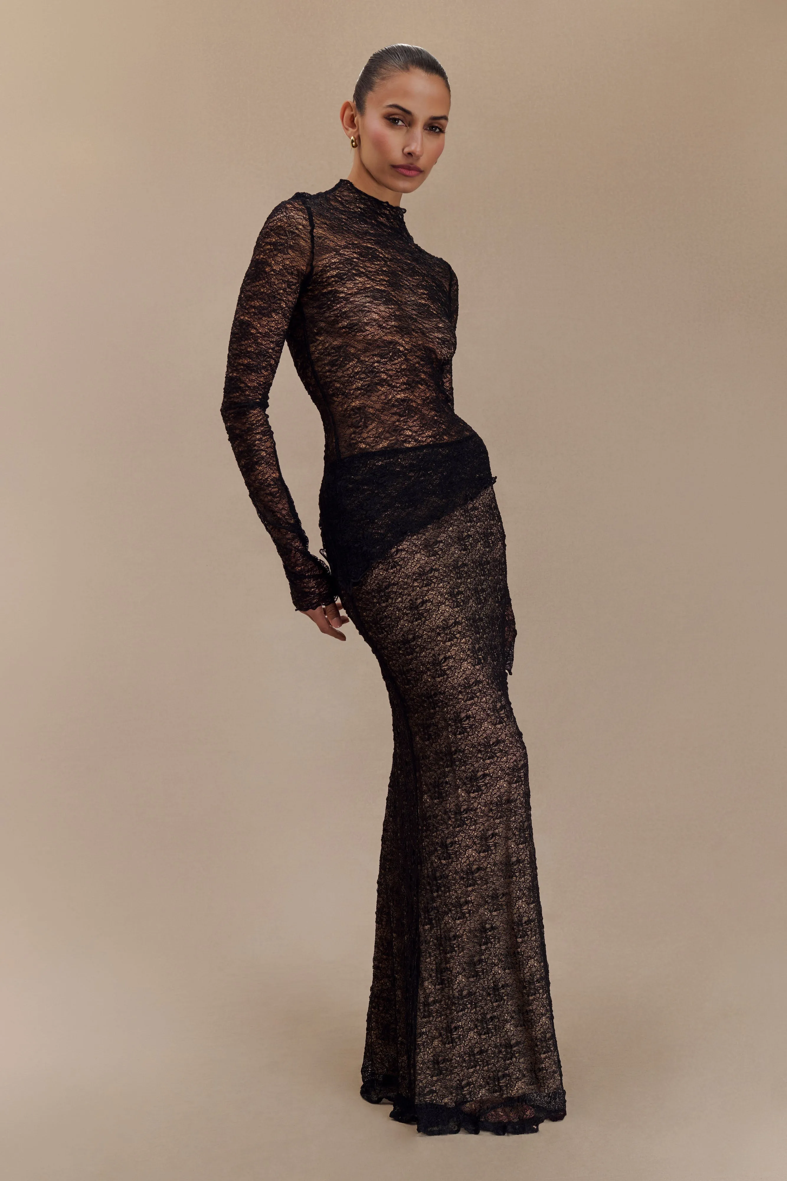 Full Flex Robyn Sheer Lace Maxi Skirt - Black