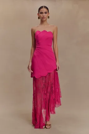 Color-Blocked Aleena Satin And Lace Maxi Dress - Dragonfruit