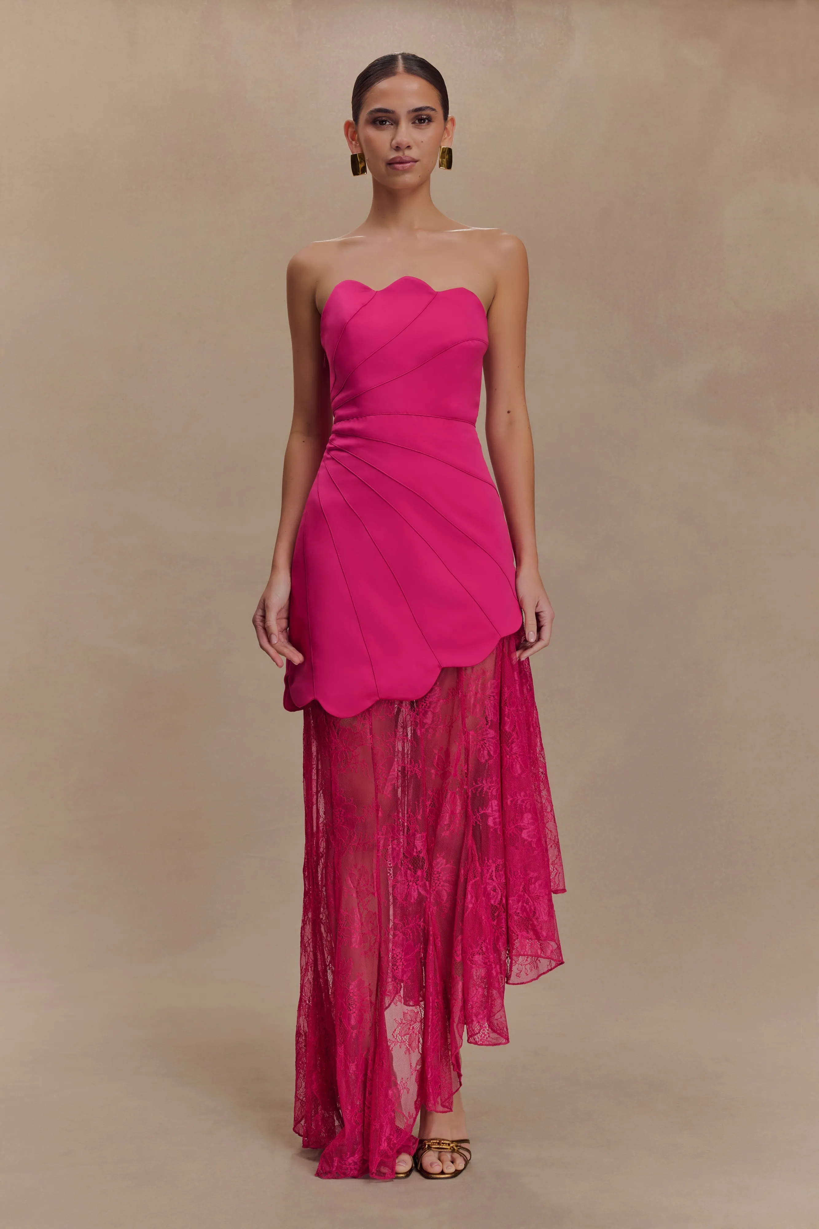 Color-Blocked Aleena Satin And Lace Maxi Dress - Dragonfruit
