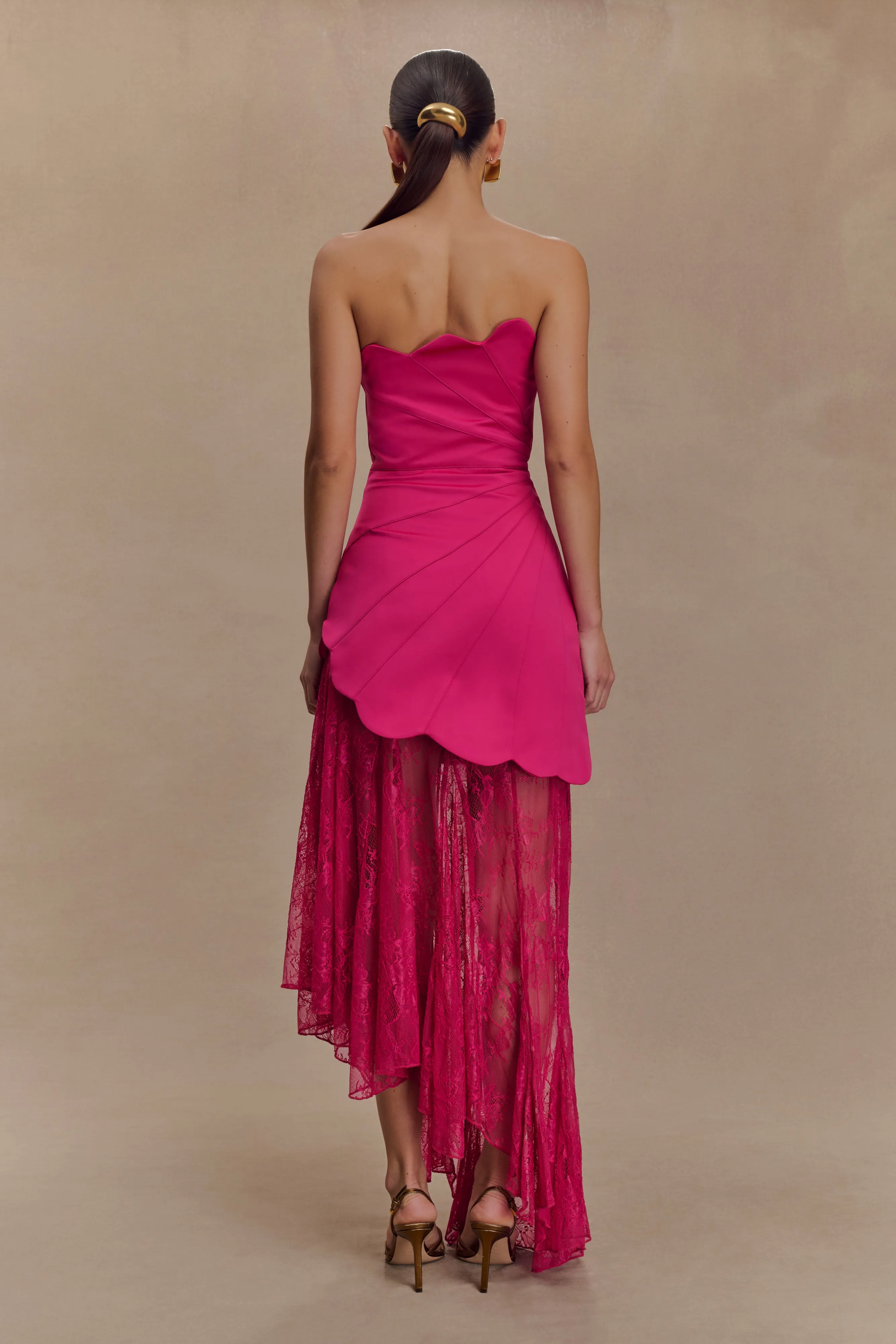 Aleena Satin And Lace Maxi Dress - Dragonfruit Spring Garden Buckle-Detail