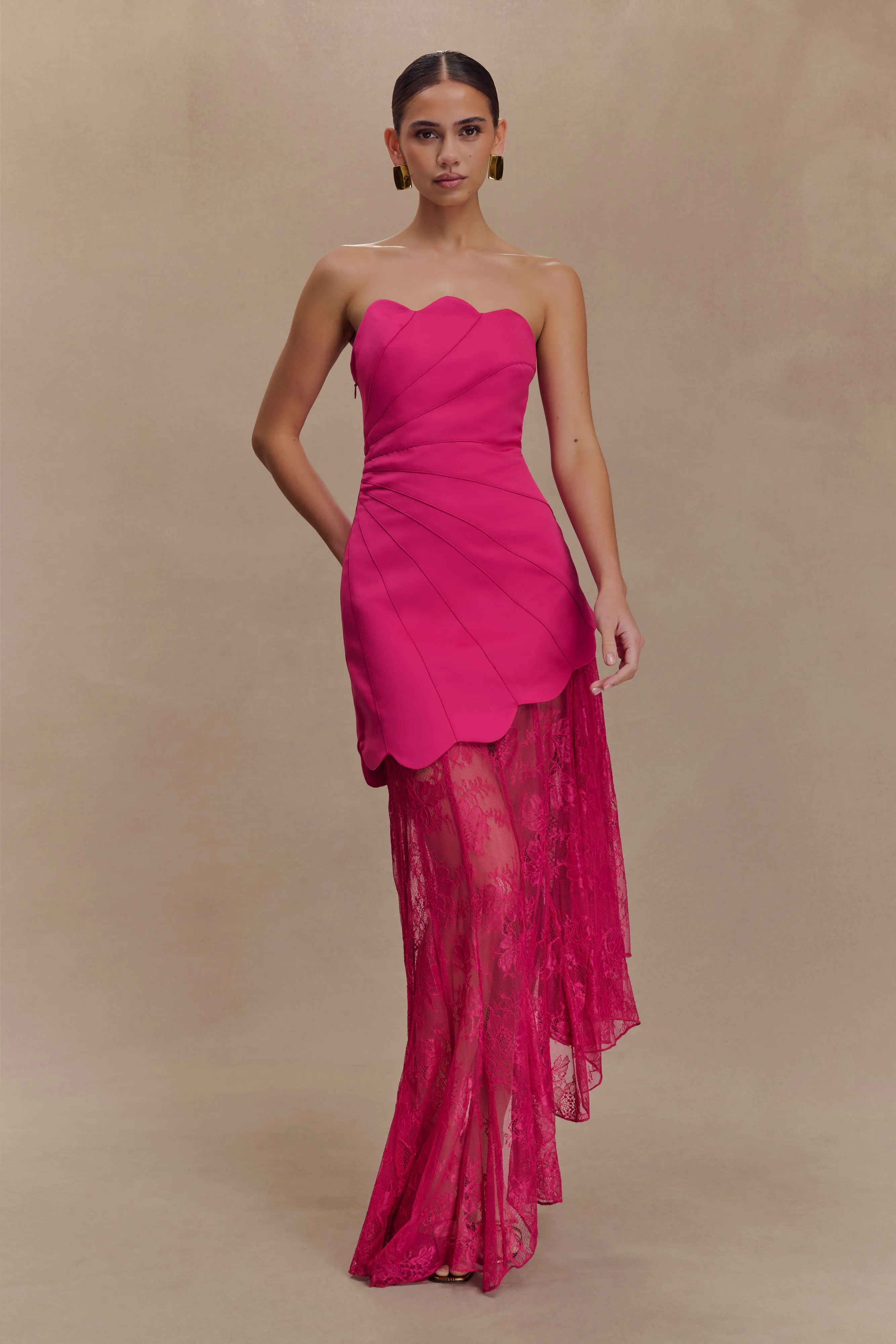Aleena Satin And Lace Maxi Dress - Dragonfruit Low-Waist Satin Layers