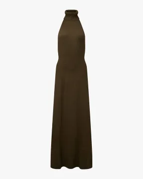 ContrastStitching Open Back Halter Maxi Dress