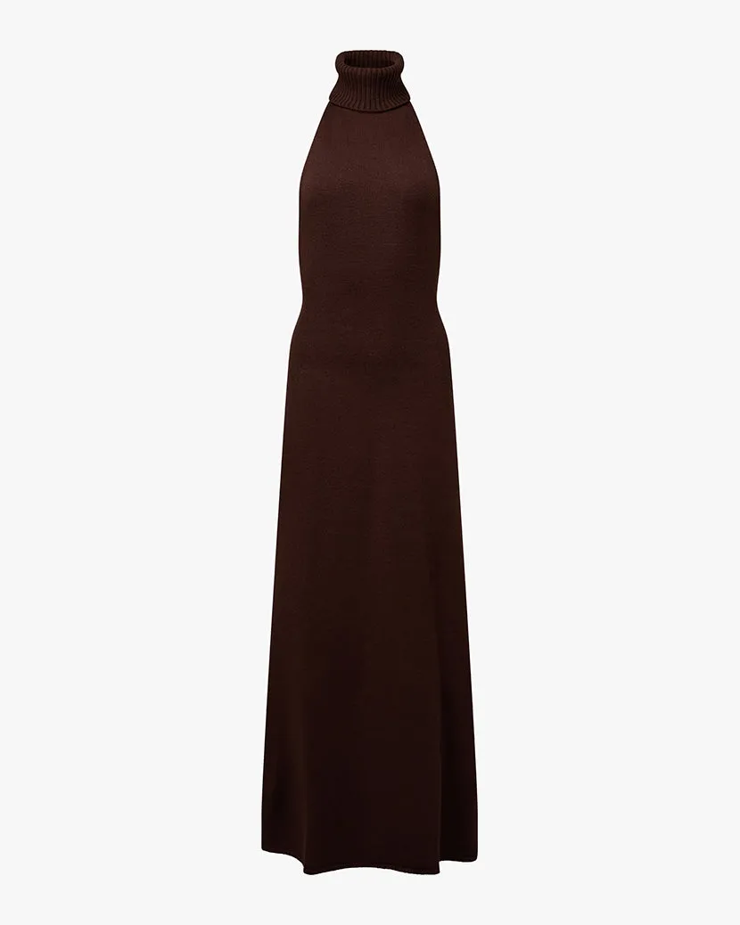 Travel Essential Pure Tone Open Back Halter Maxi Dress