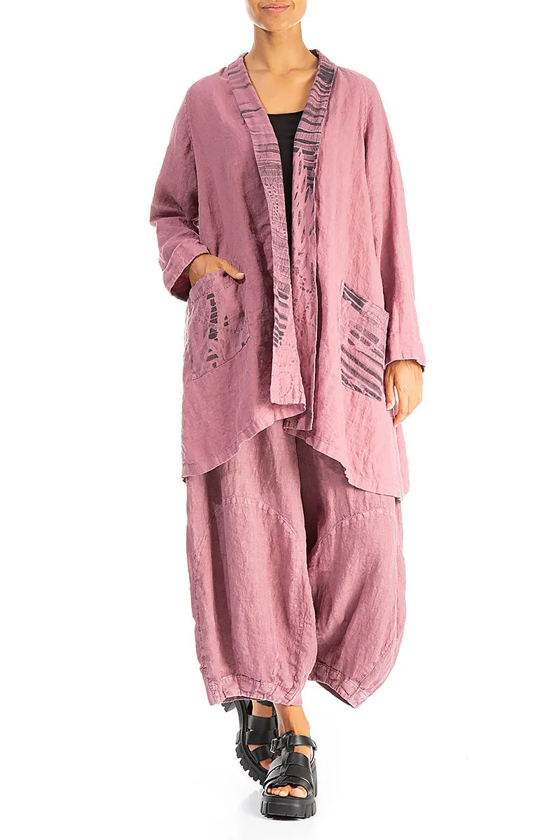 Good Material Open Printed Back Mauve Taupe Linen Jacket