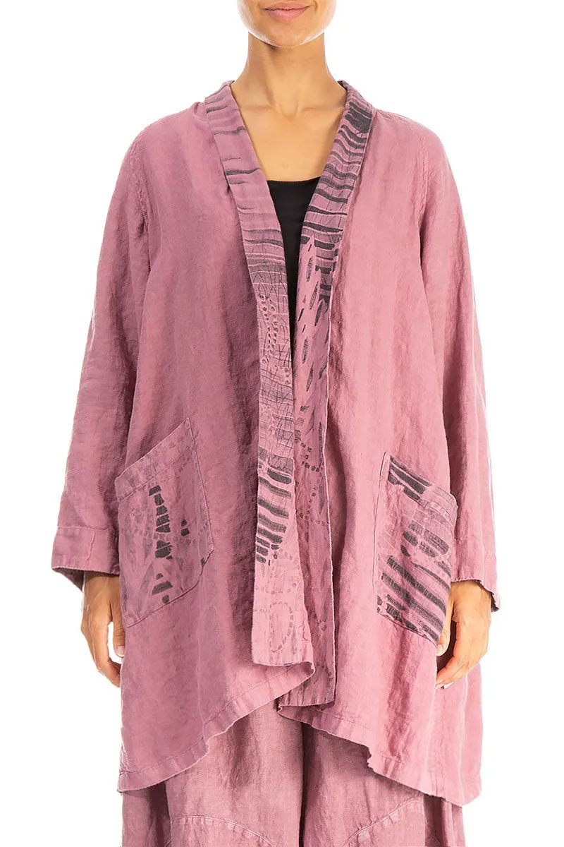 Open Printed Back Mauve Taupe Linen Jacket Survival Use Eco Nice