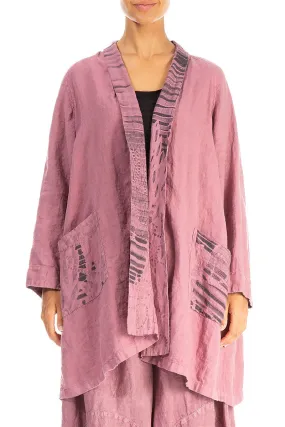 Open Printed Back Mauve Taupe Linen Jacket Survival Use Eco Nice