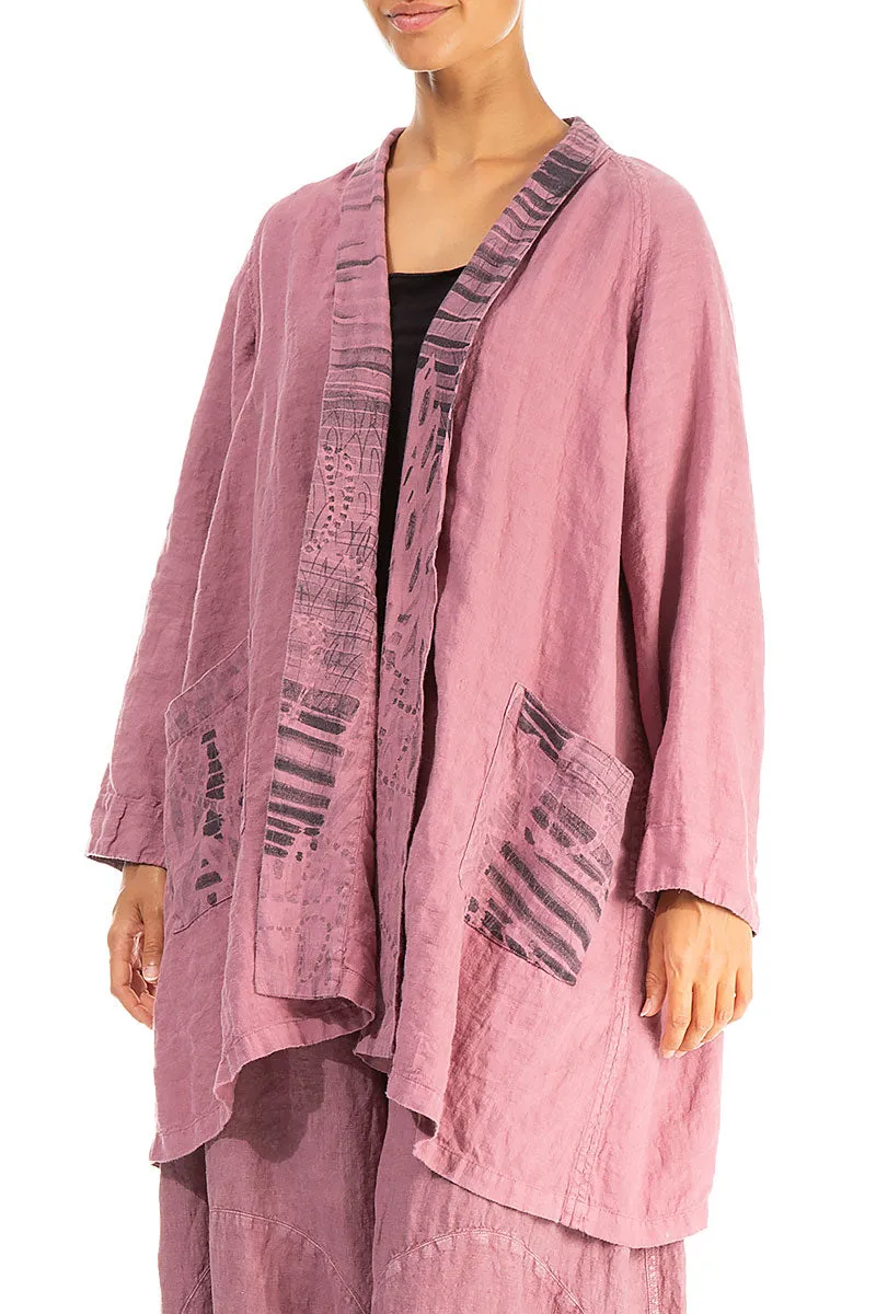 Open Printed Back Mauve Taupe Linen Jacket Windproof Design Simple Comfort