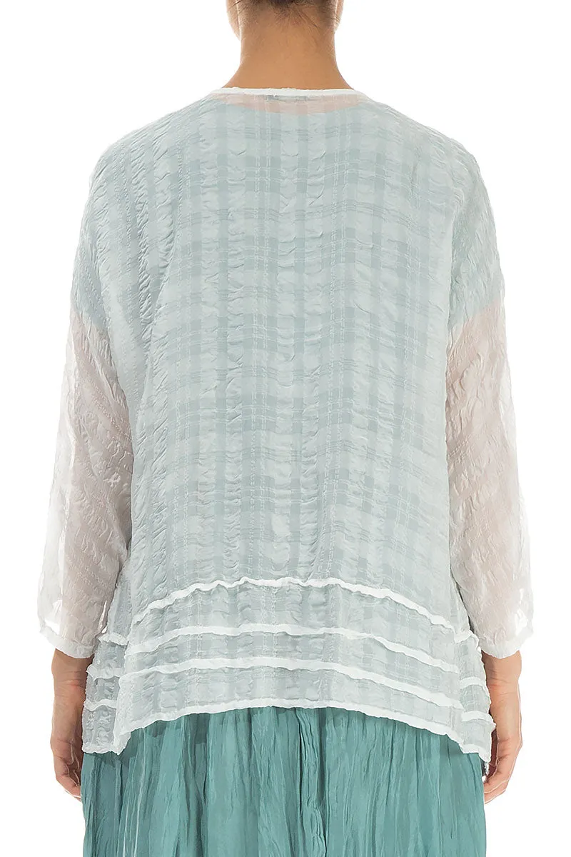 Open White Textured Silk Jacket HighCollarDesign
