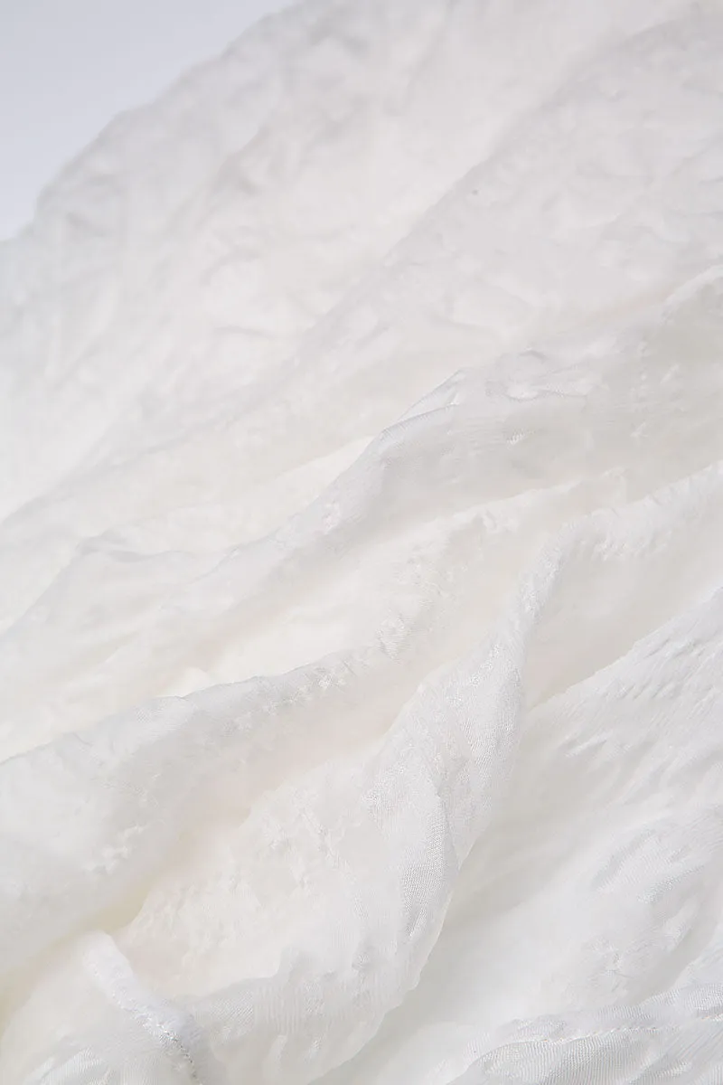 Heat Sealed Edges Anti Static Weave Open White Textured Silk Jacket