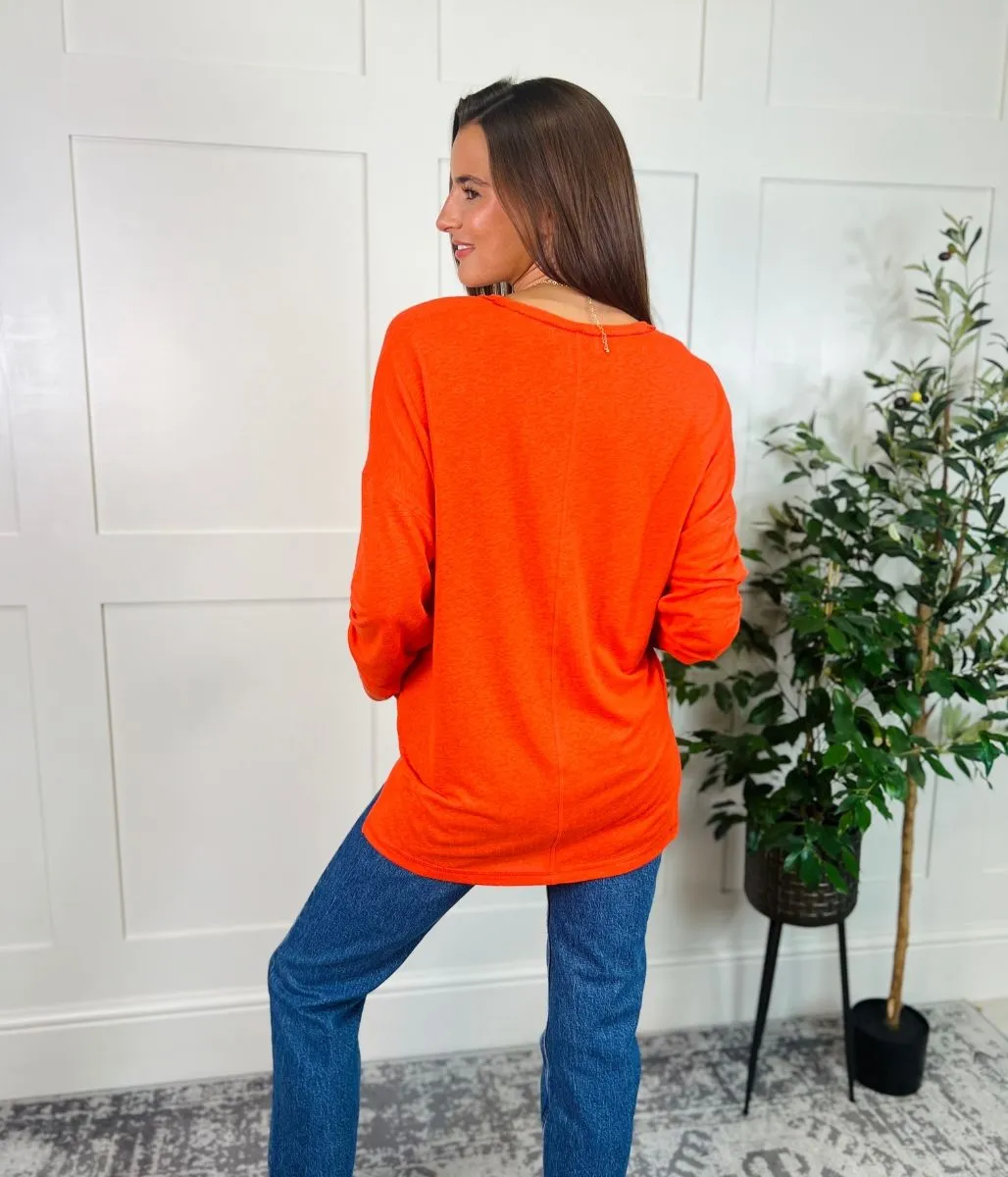 Summer Skirt Orange Linen Rich Raw Hem Top