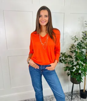 Pure Fit Easy Layer Orange Linen Rich Raw Hem Top