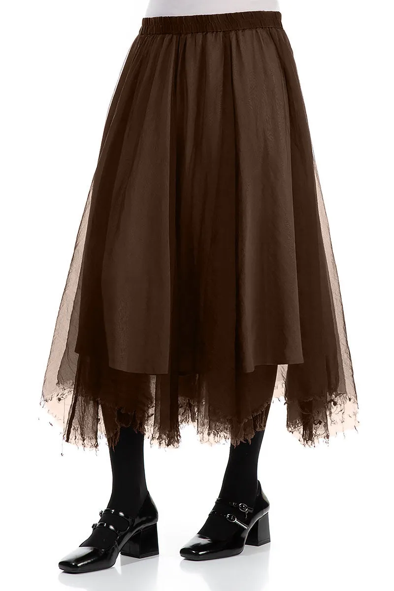 Flowy Aged Copper Silk Chiffon Skirt Sheer Overlay Moisture wicking