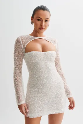 Paxton Pearl Beaded Mini Dress - White Sweetheart Cut Day Chic