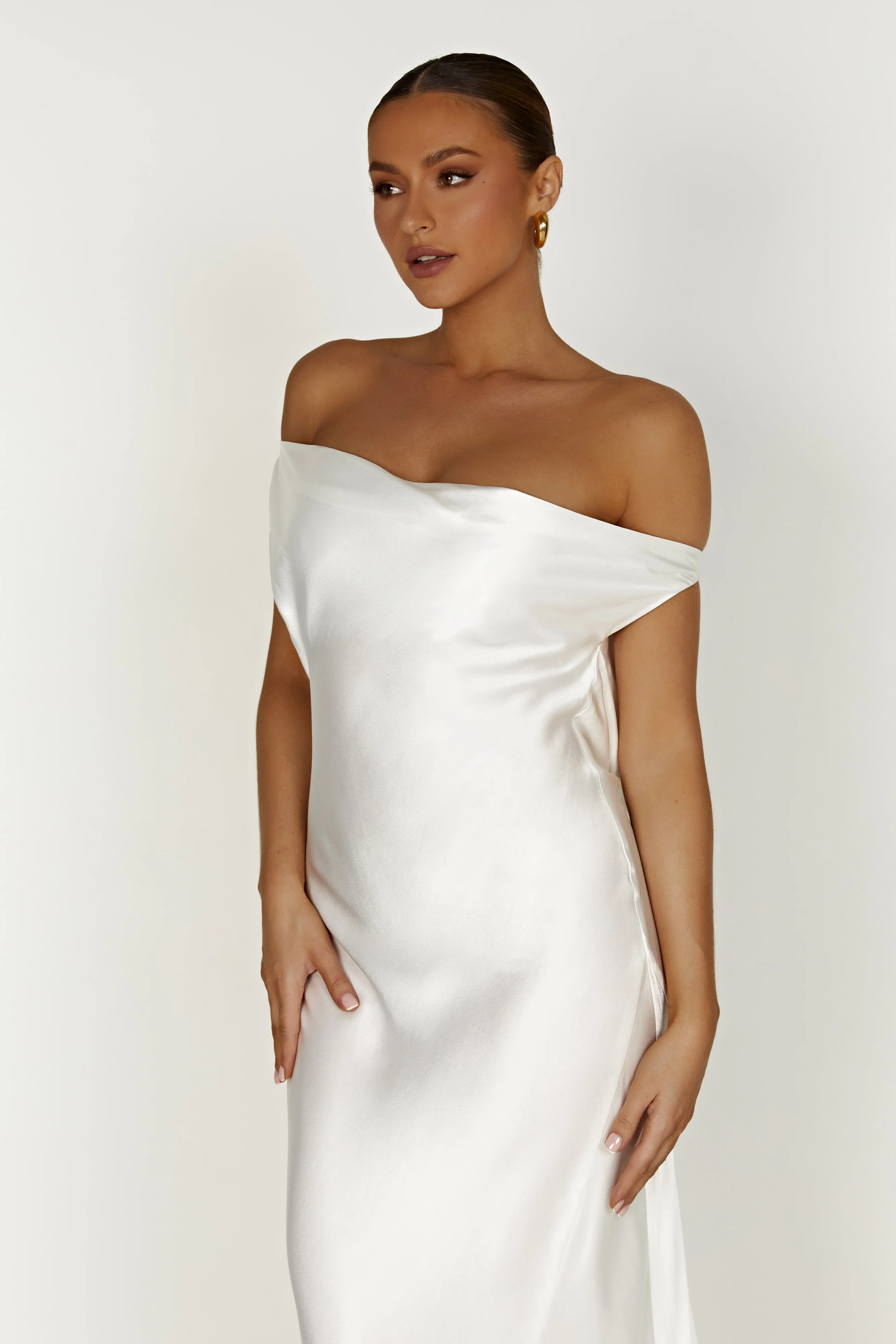Yvette Slip Maxi Dress With Asymmetrical Hem - White Comfy Detail All-season garment