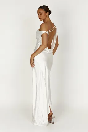 Yvette Slip Maxi Dress With Asymmetrical Hem - White Street Elegance