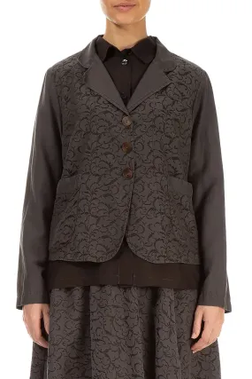 Ornamented Forest Brown Silk Cotton Jacket Single Breasted
