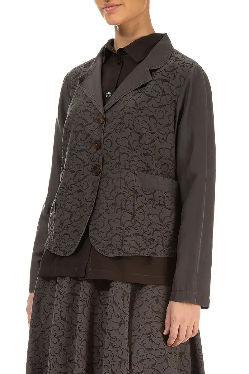 Ornamented Forest Brown Silk Cotton Jacket Reinforced Shoulder Protection
