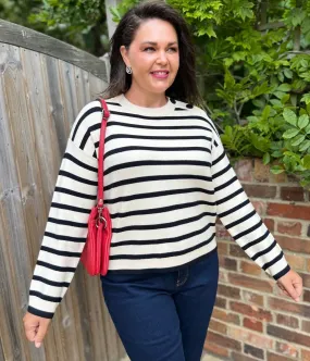 Ivory Breton Striped Jumper Cozy Stretch Cozy Knit Piece