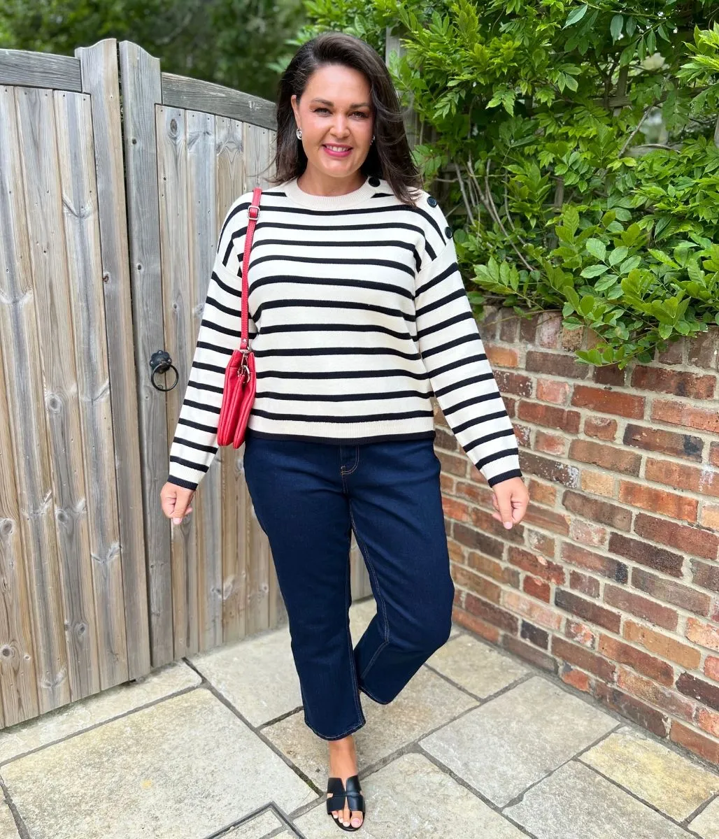 Breathable Design Cozy Fabric Ivory Breton Striped Jumper