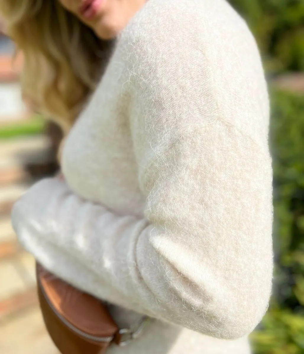 Ecru Alpaca Blend Crew Neck Jumper Knitwear Look