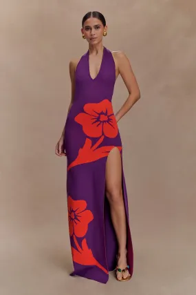 All Day Look Stacy Knit Halter Maxi Dress - Purple/Red