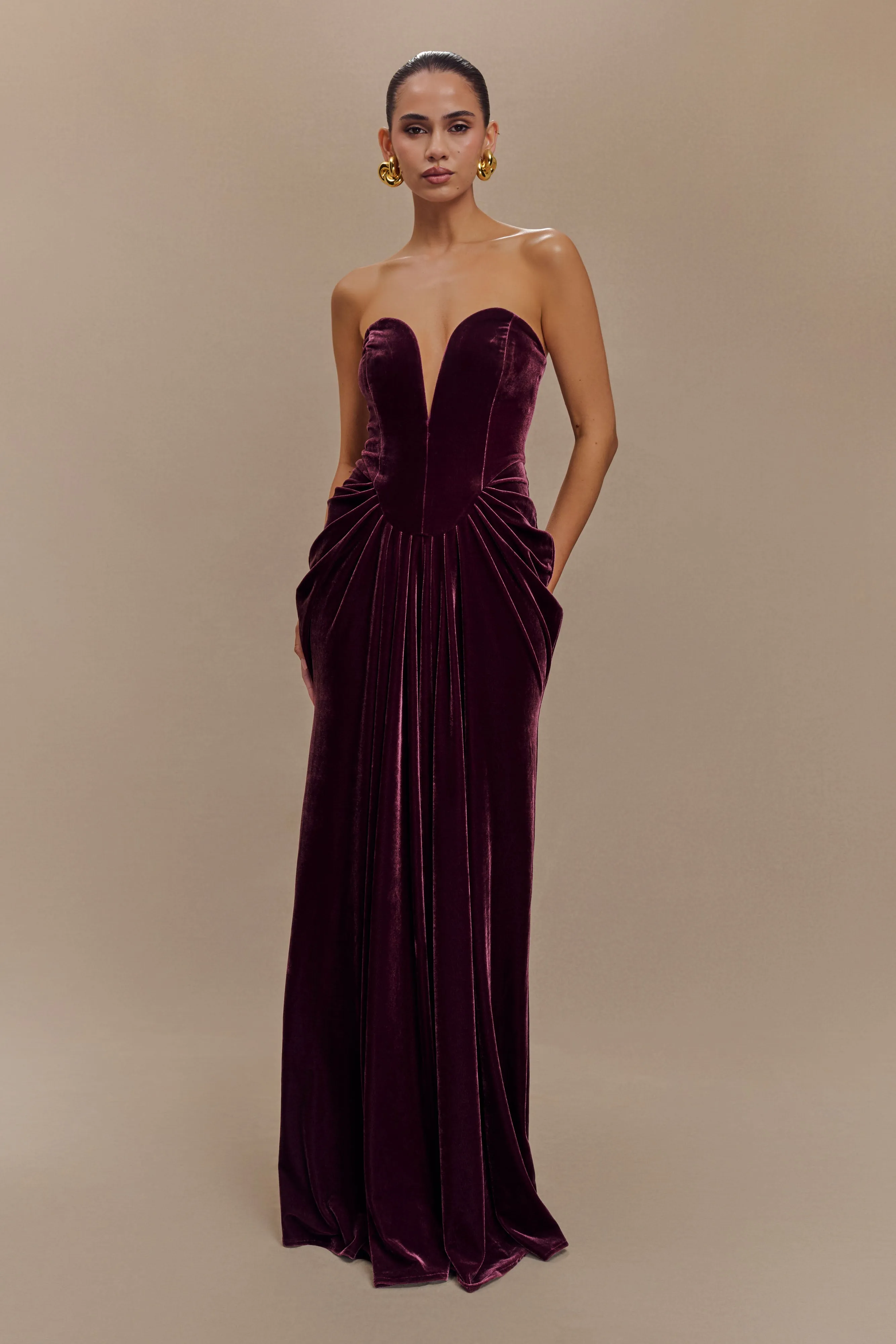 Fit Choice Trend Appeal Paige Strapless Velvet Maxi Dress - Plum