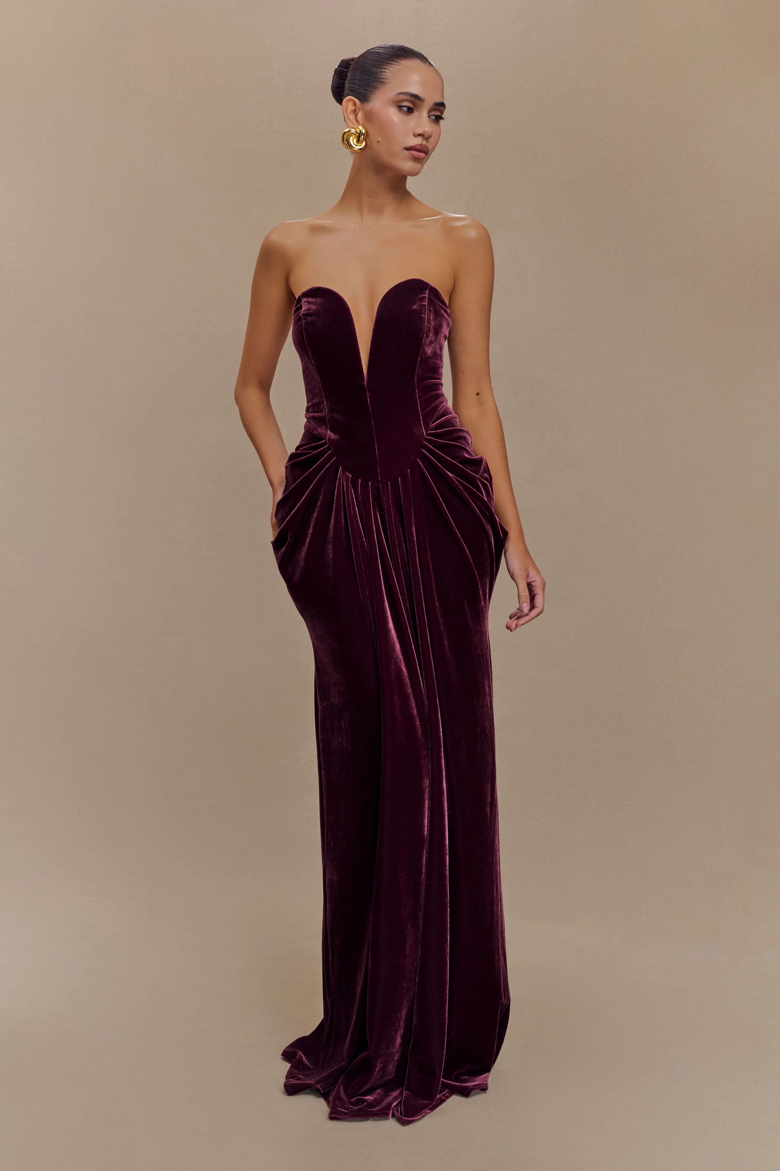 Daily Ready Paige Strapless Velvet Maxi Dress - Plum