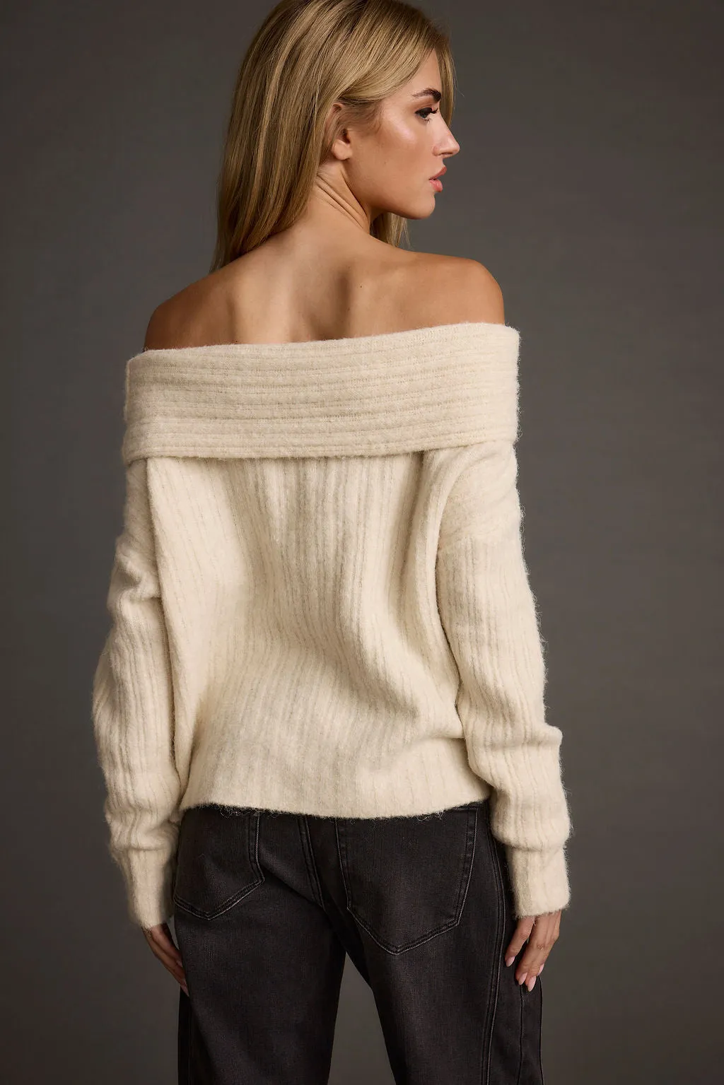 LoopwheelFabric Pamela Beige Off The Shoulder Sweater