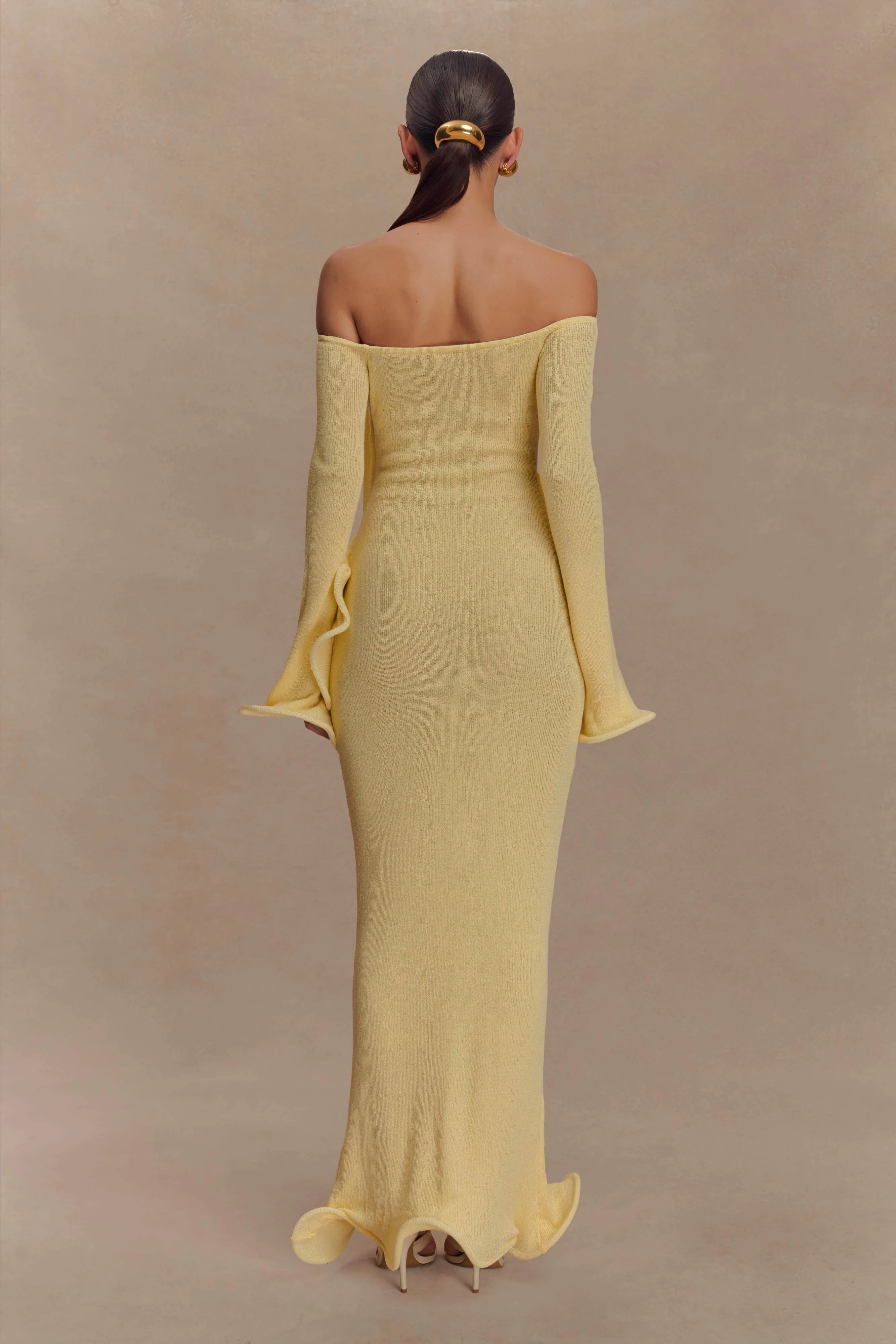Mid Fit Graduation-Event Sandrine Off Shoulder Knit Maxi Dress - Lemon