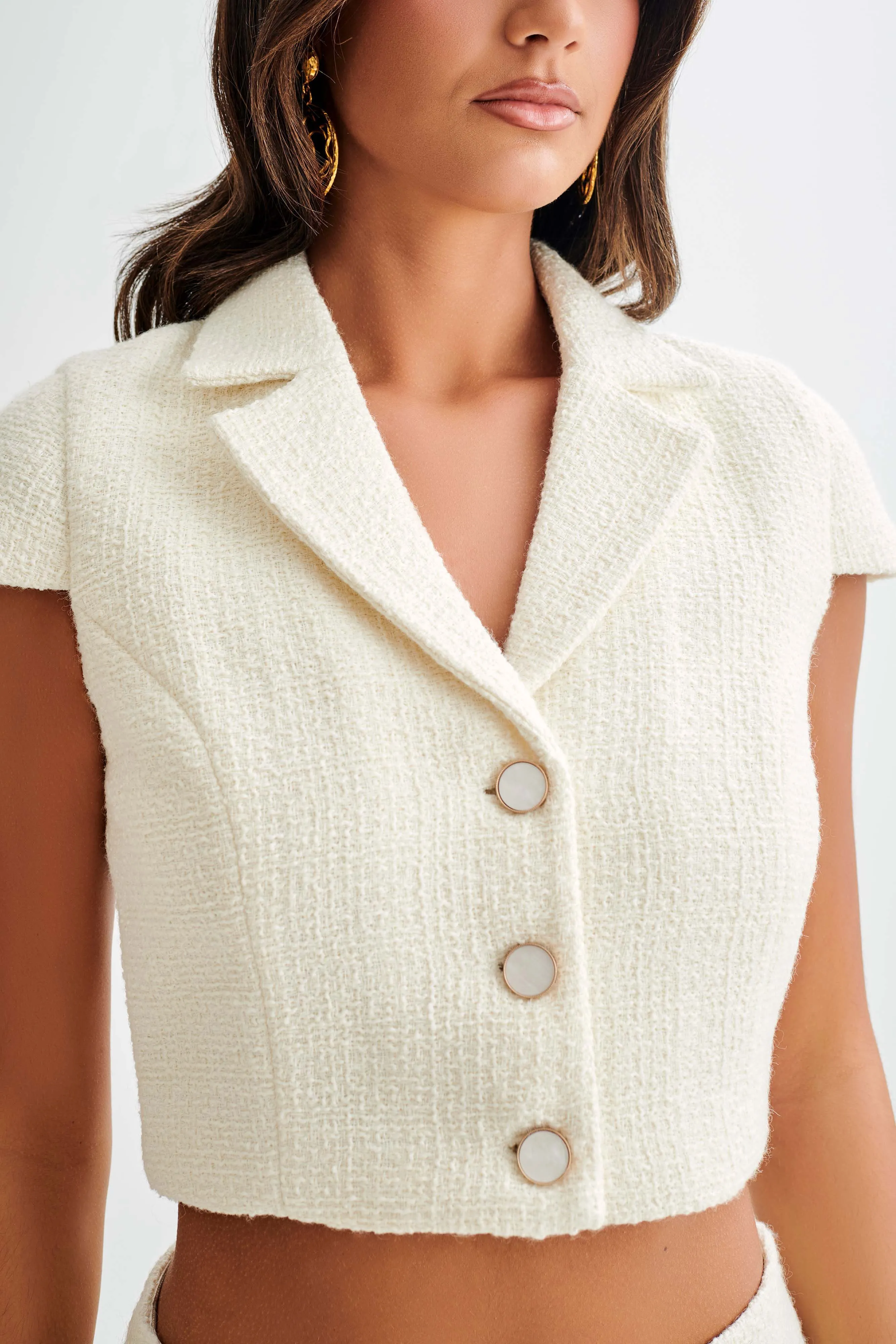 Versatile Layering LightweightConstruction Parisa Boucle Button Up Top - Ivory