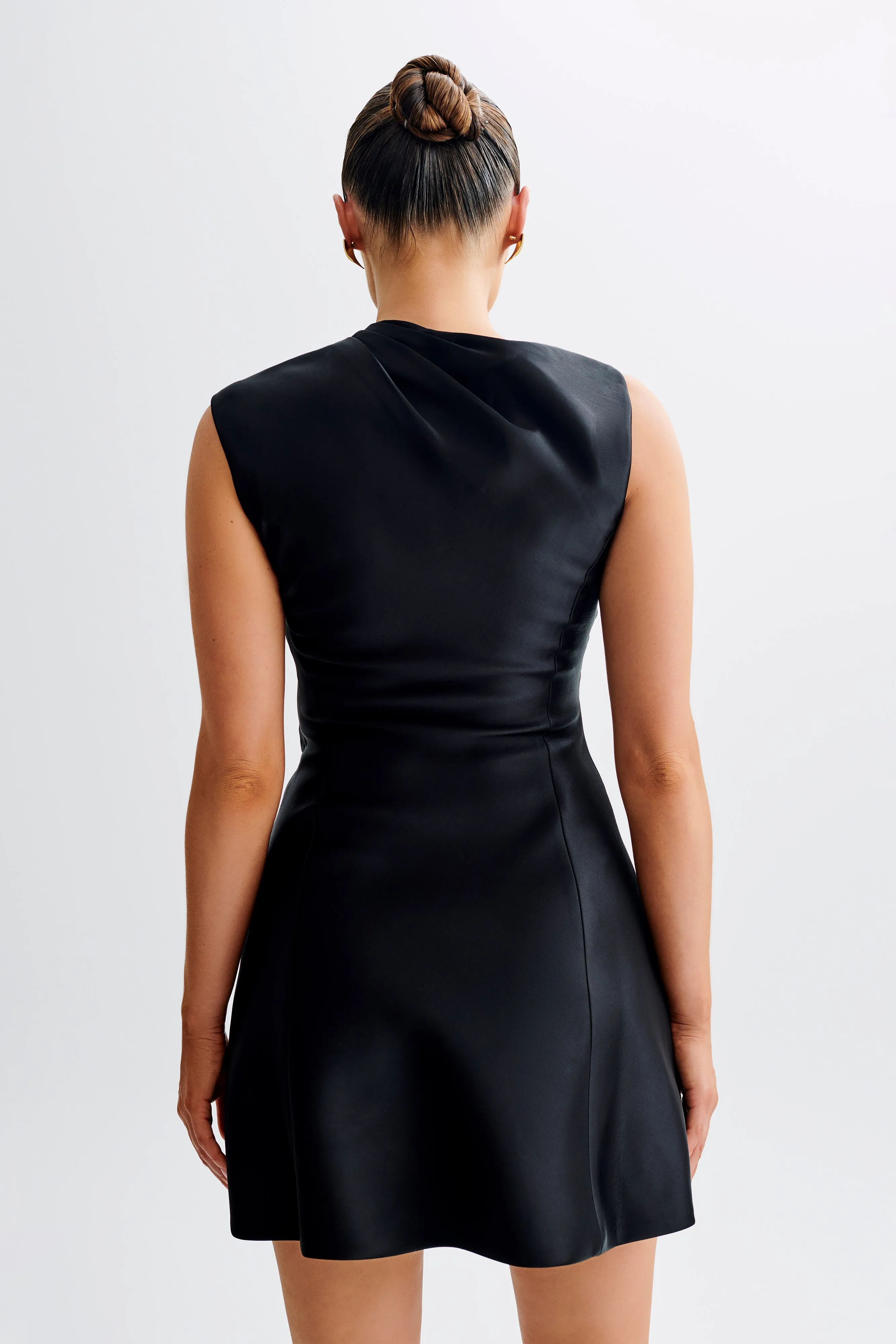 Granger Satin Structured Mini Dress - Black Cotton Touch