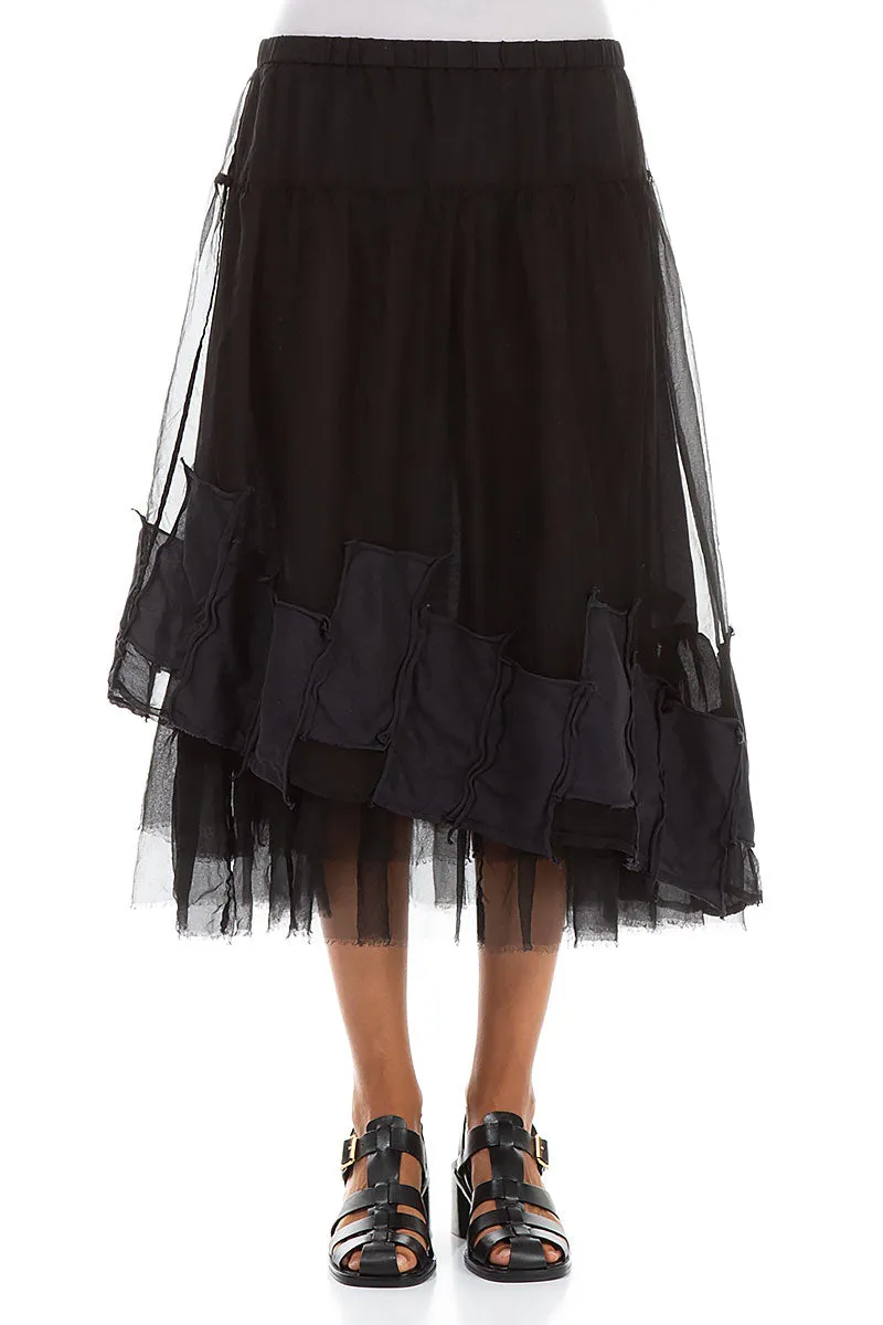 Patch D??cor Black Silk Chiffon Skirt Sustainable Innovation Layered Structure