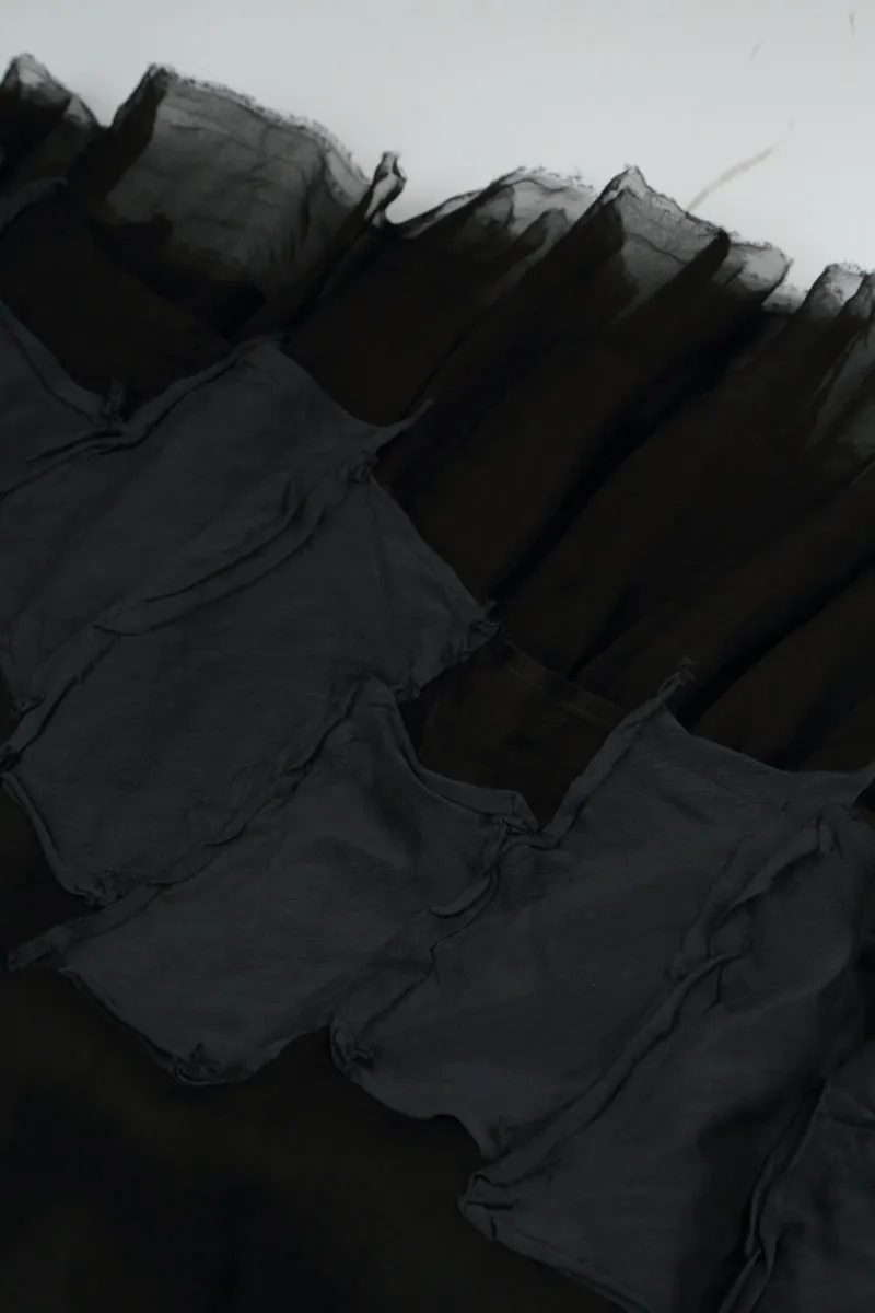 Patch D??cor Black Silk Chiffon Skirt Road Trip City Tones