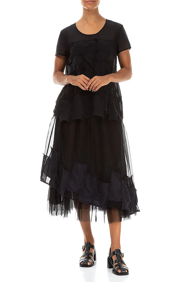 Patch D??cor Black Silk Chiffon Skirt Pastel tone