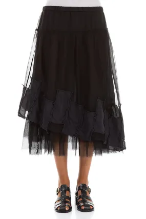 Patch D??cor Black Silk Chiffon Skirt Sustainable Innovation Layered Structure