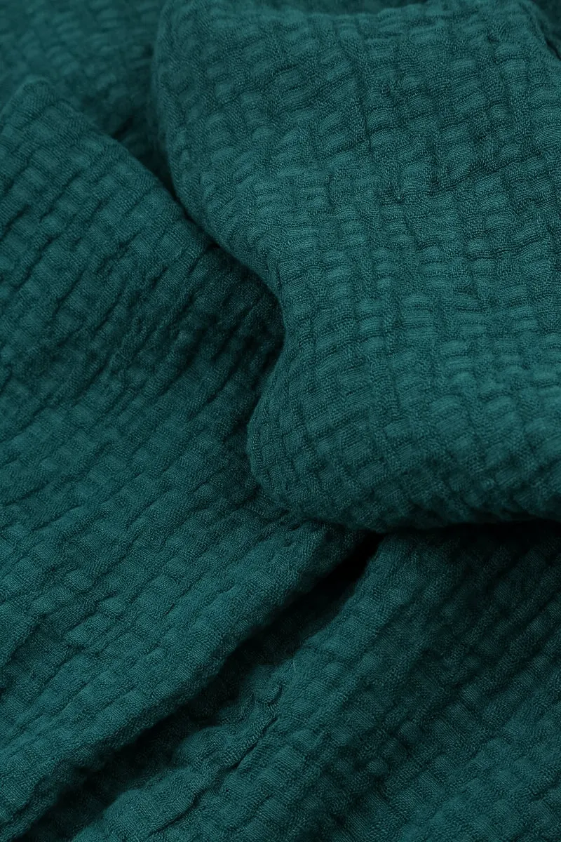 Smart Casual Peacock Textured Linen Midi Skirt