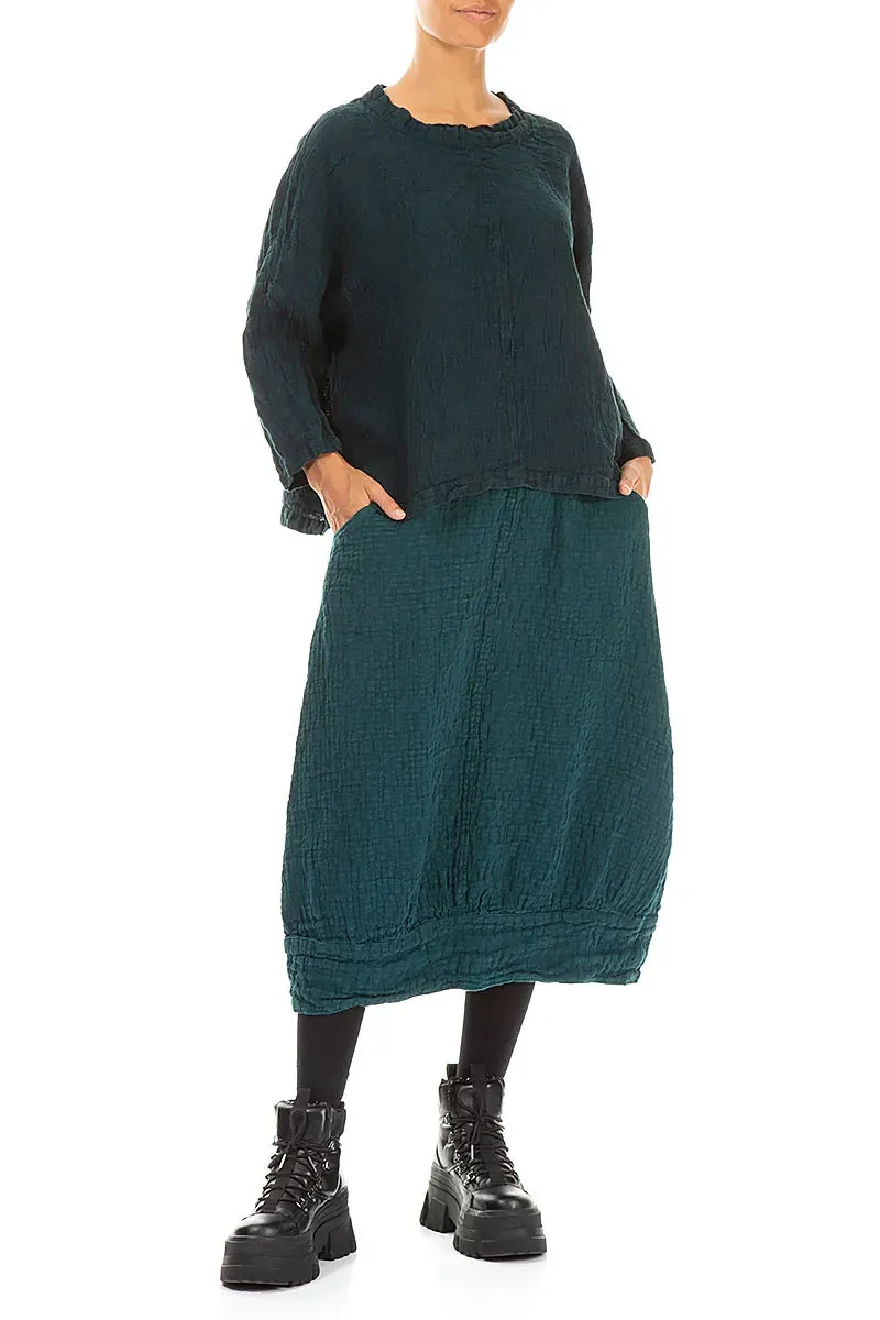 Peacock Textured Linen Midi Skirt Lightweight Material Classic Fit