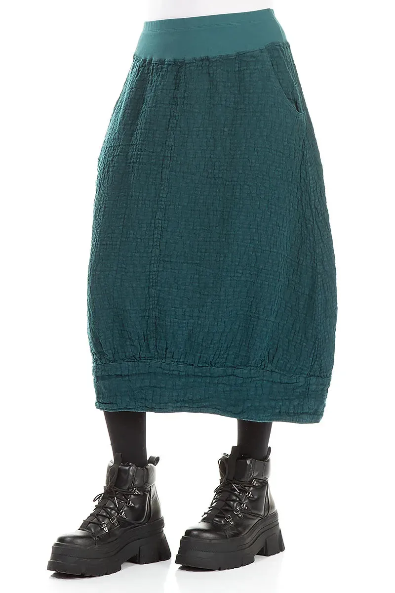 Peacock Textured Linen Midi Skirt Classic Choice