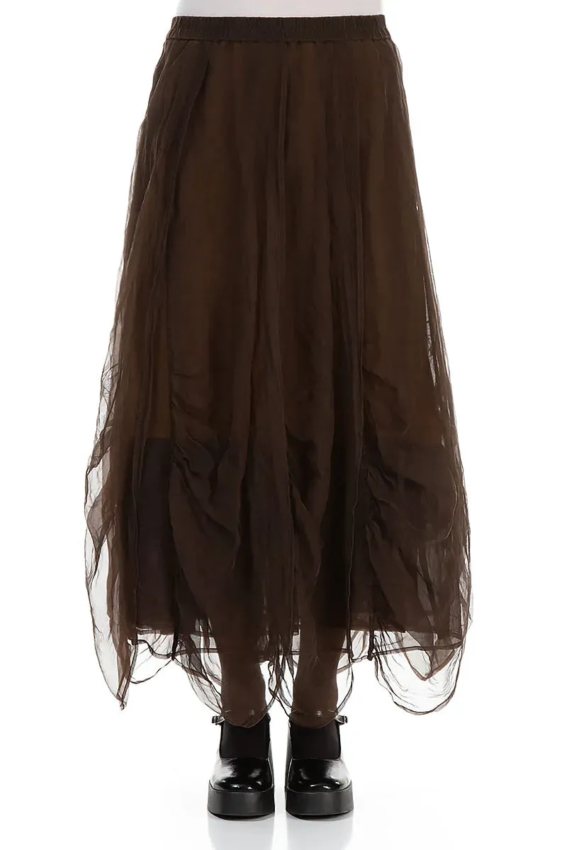 Embossed Detail Mix Separates Ruched Aged Copper Silk Chiffon Skirt