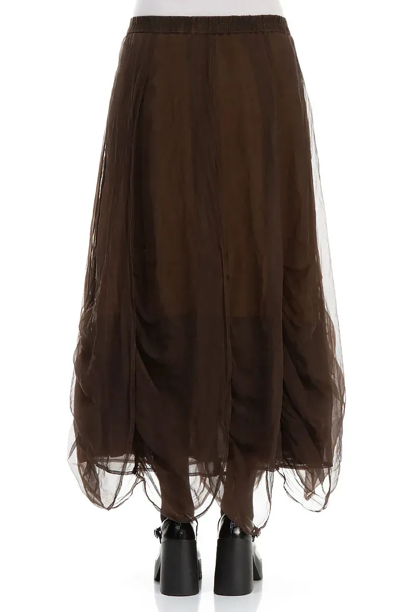 Ruched Aged Copper Silk Chiffon Skirt Smooth Finish Urban Fashion