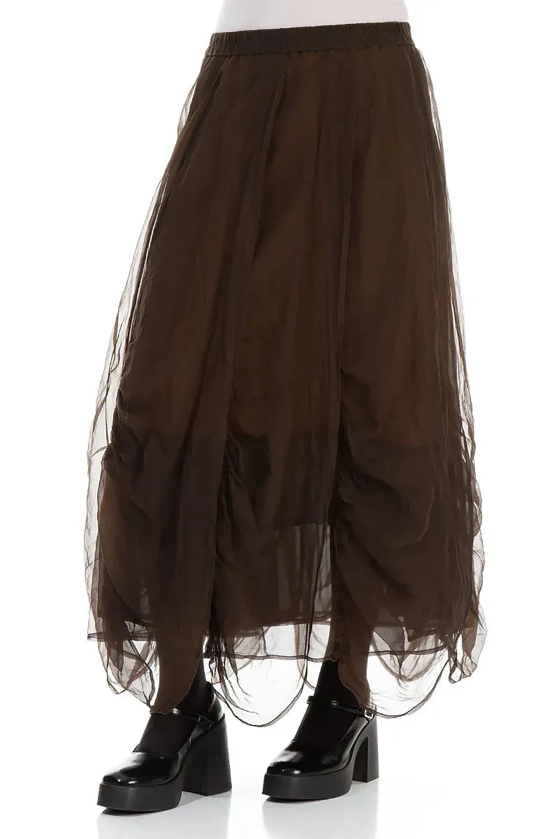 Slow Fashion Delicate Texture Ruched Aged Copper Silk Chiffon Skirt