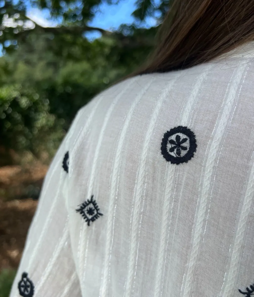 Ivory Boho Embroidered Detail Blouse Casual Trend