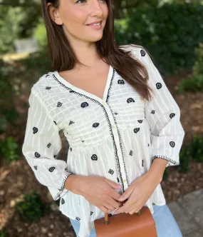 Game Core Active Ease Ivory Boho Embroidered Detail Blouse