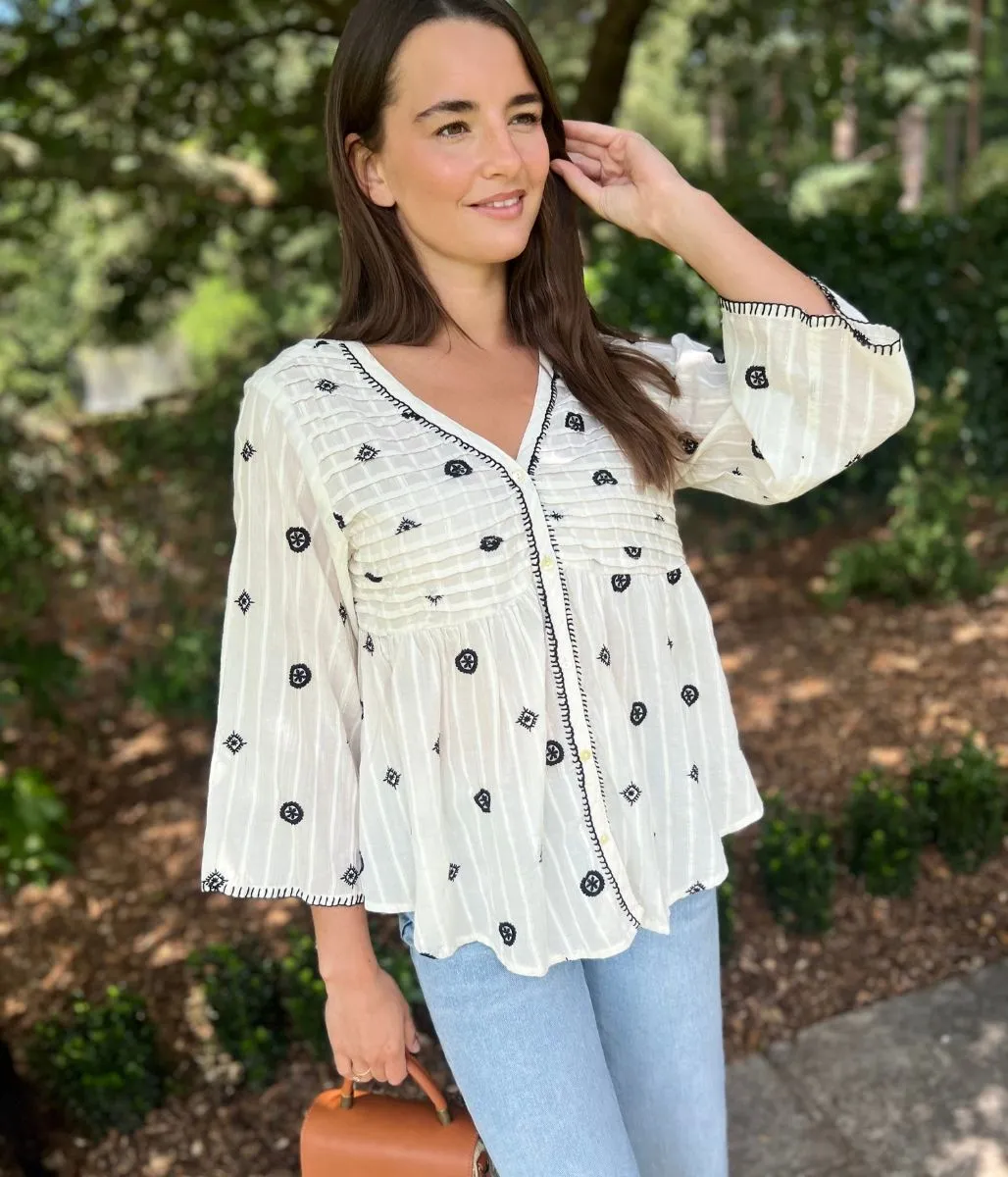 athletic shoes Everyday Look Ivory Boho Embroidered Detail Blouse