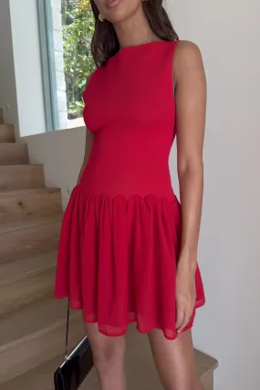 Ashleigh Knit And Chiffon Mini Dress - Red Sporty Comfort