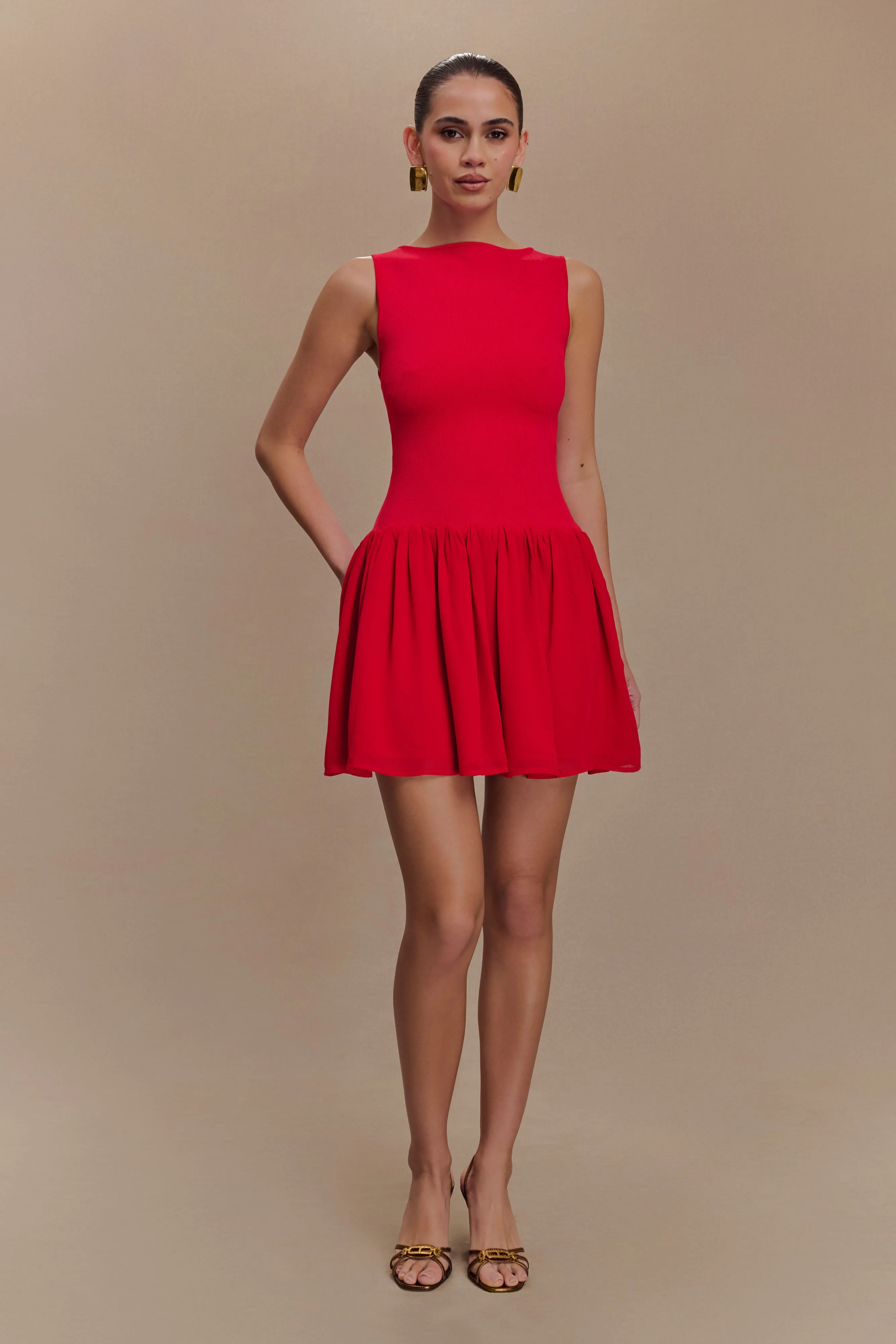 Ashleigh Knit And Chiffon Mini Dress - Red Romance Soul