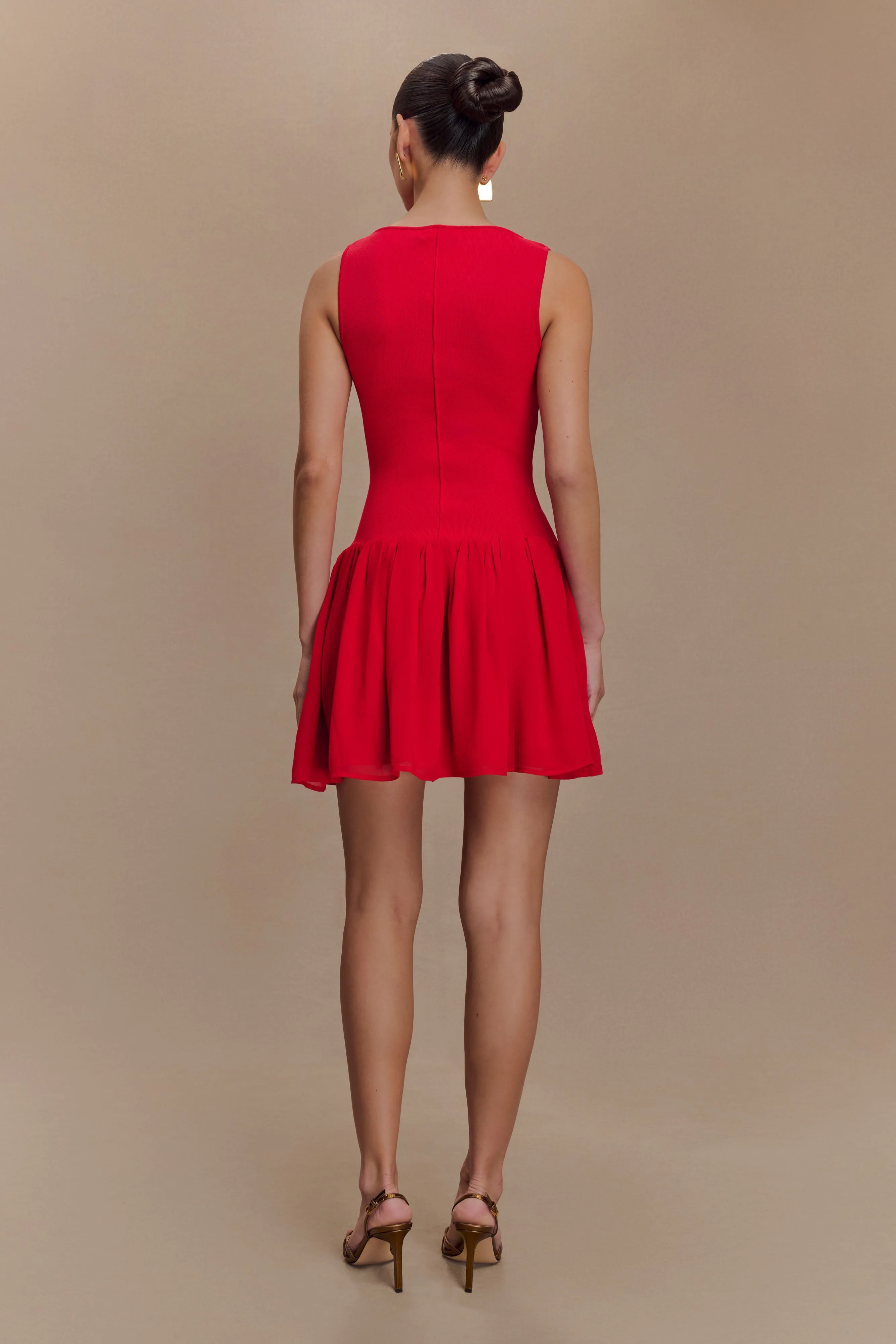 Evening Chic Cozy Layer Ashleigh Knit And Chiffon Mini Dress - Red