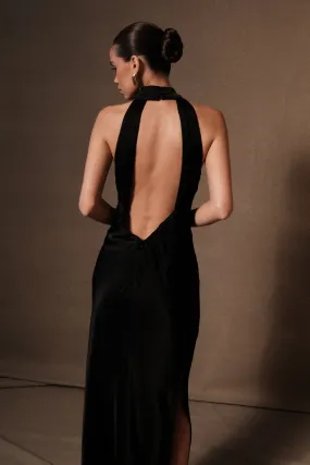 Fashionable Wear Claire Satin Drape Back Maxi Dress with Split - Black